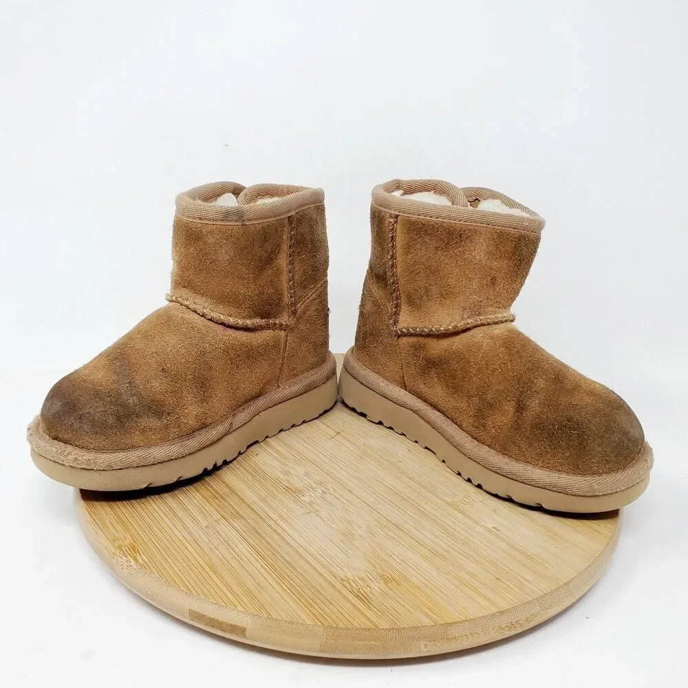 UGG Boots Kids 7 Jona Brown Suede Shearling Winter Shoe Little Girl Toddler WORN